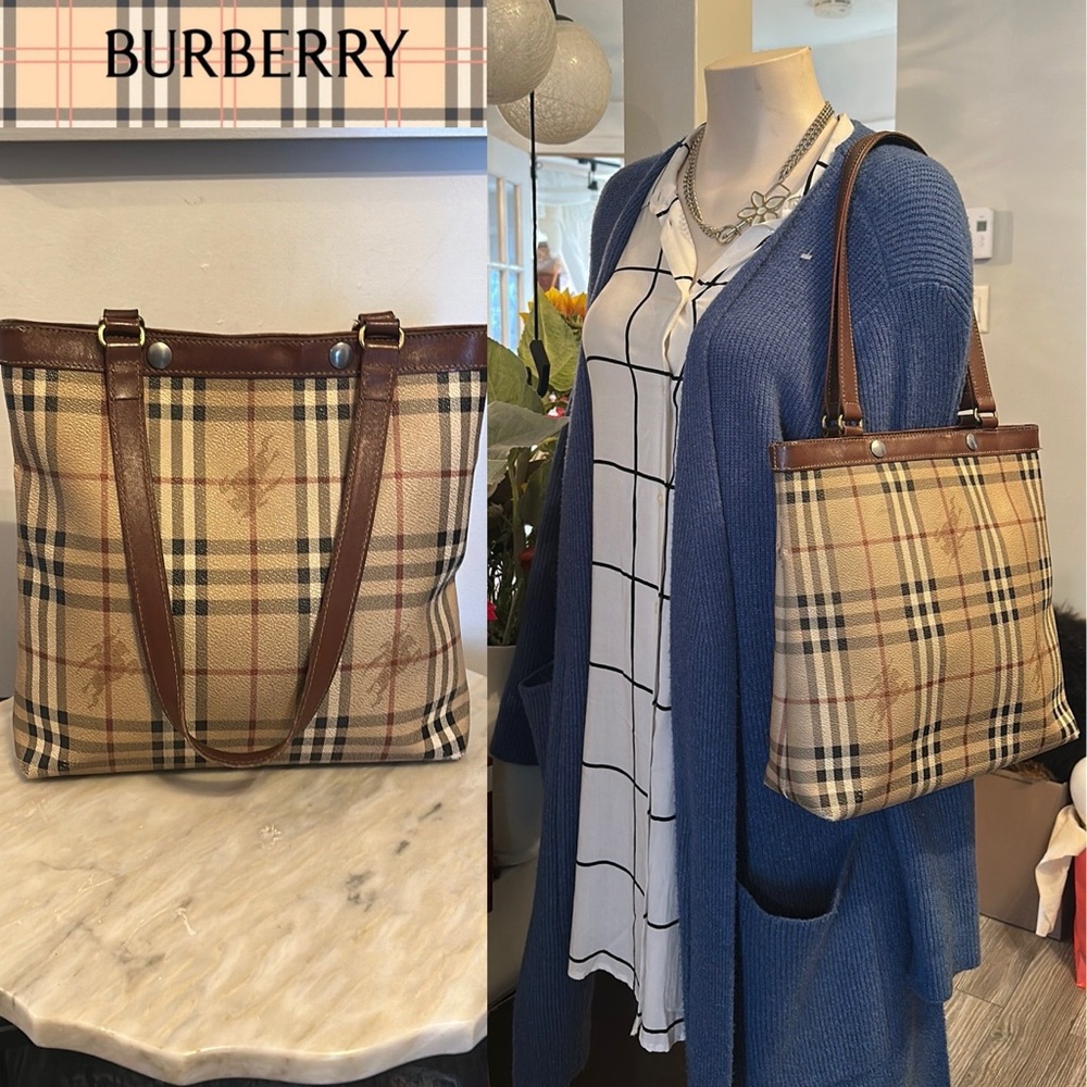 Vintage Burberry Nova Check tote shoulder coated canvas bag